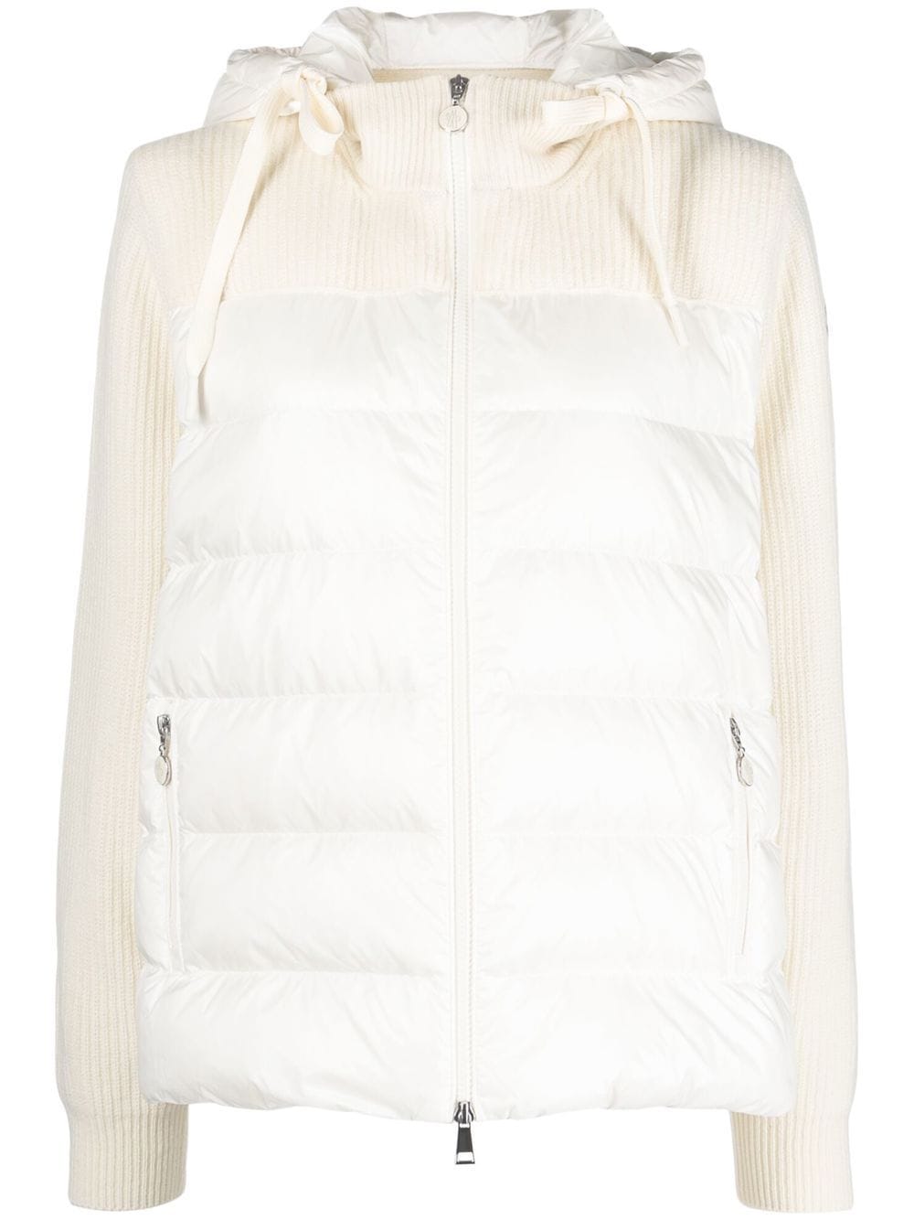 Moncler Quilted-panel Hooded Cardigan In Nude