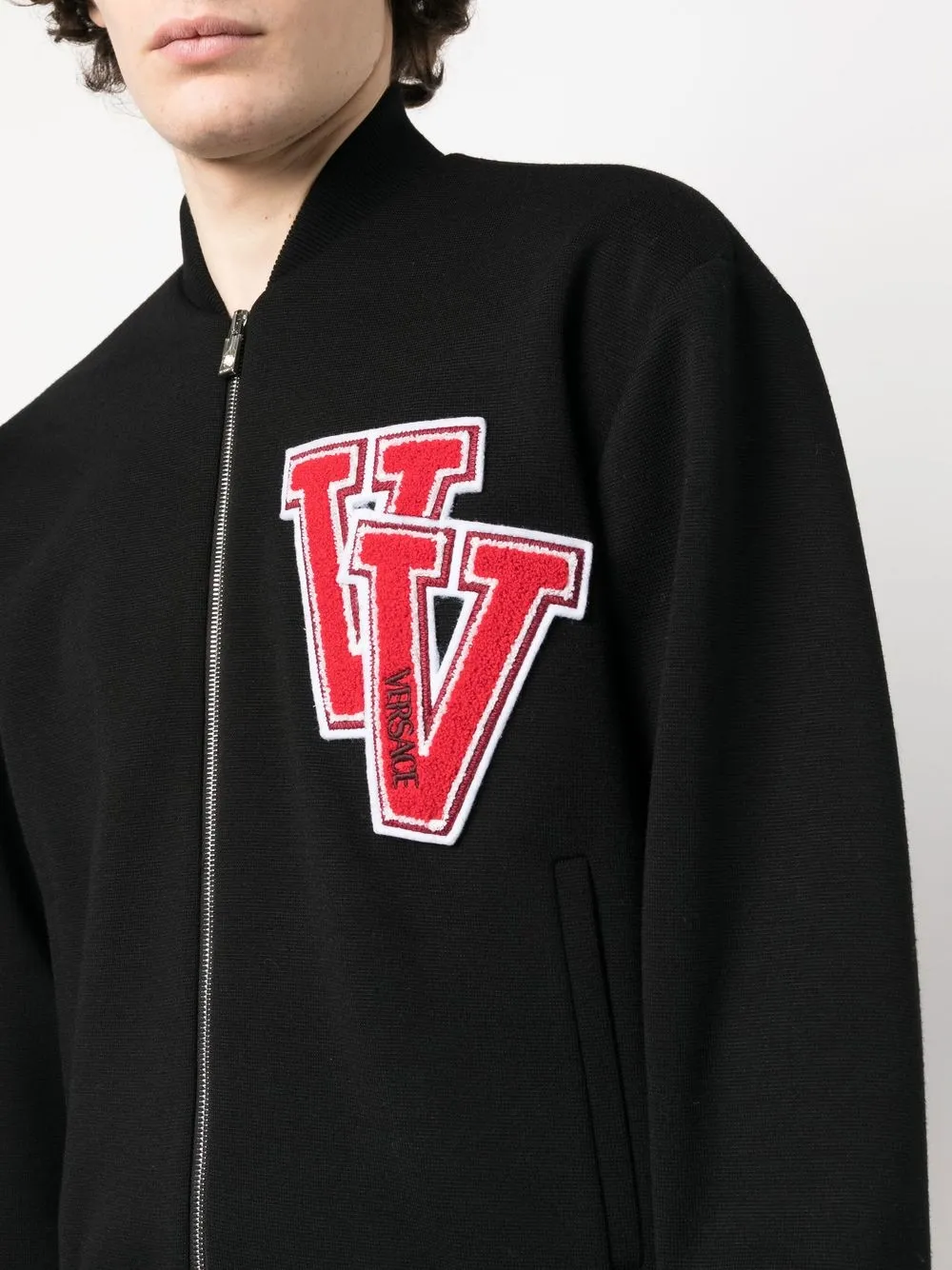 Versace Patch Bomber Jacket Men In Black