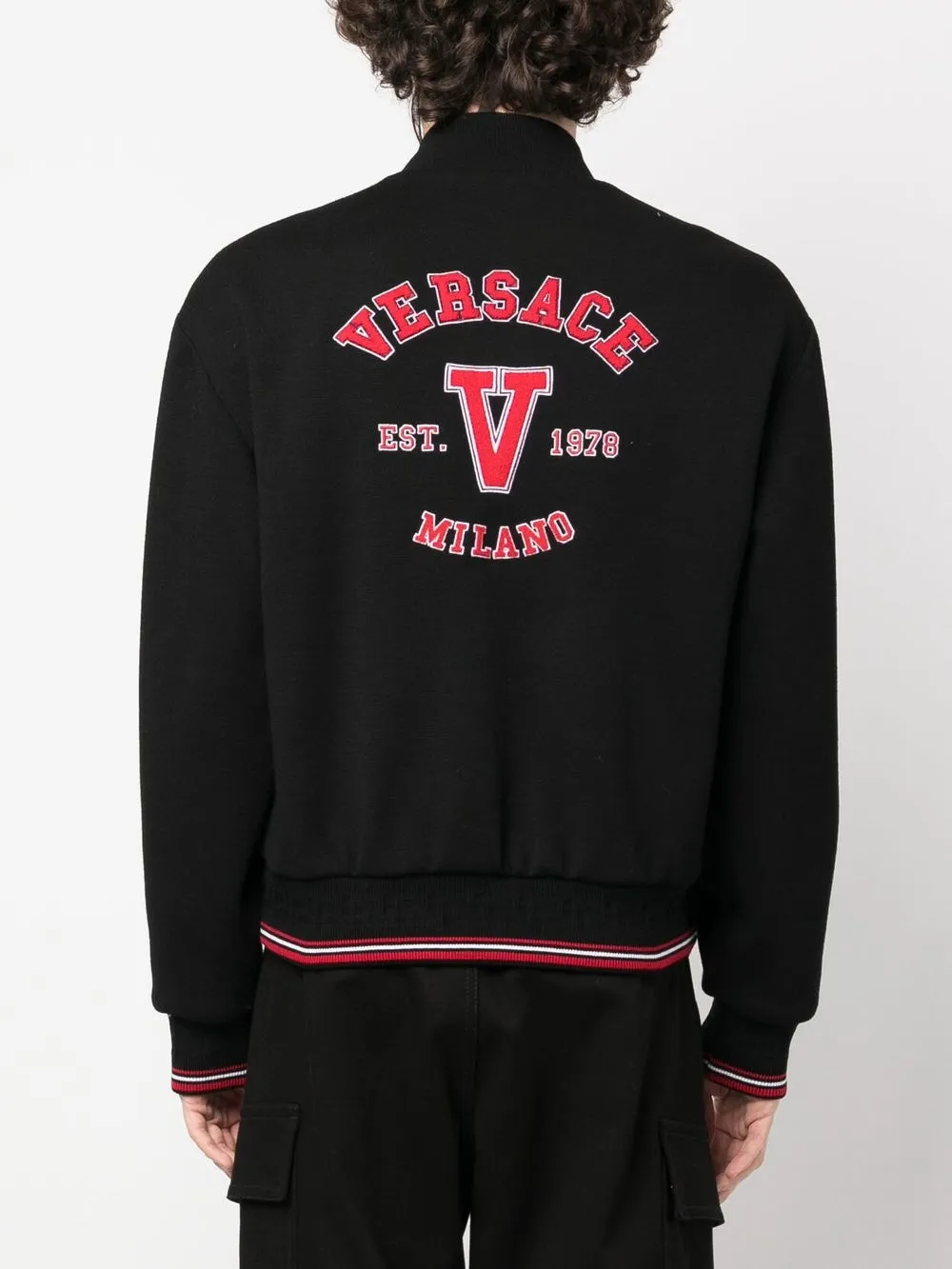 Versace Patch Bomber Jacket Men In Black