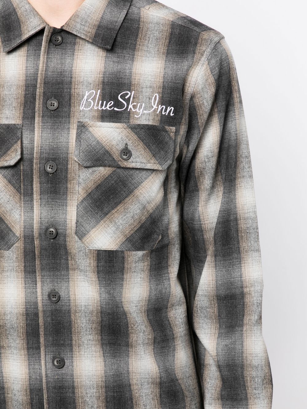 Shop Blue Sky Inn Check-pattern Long-sleeve Shirt In Grey