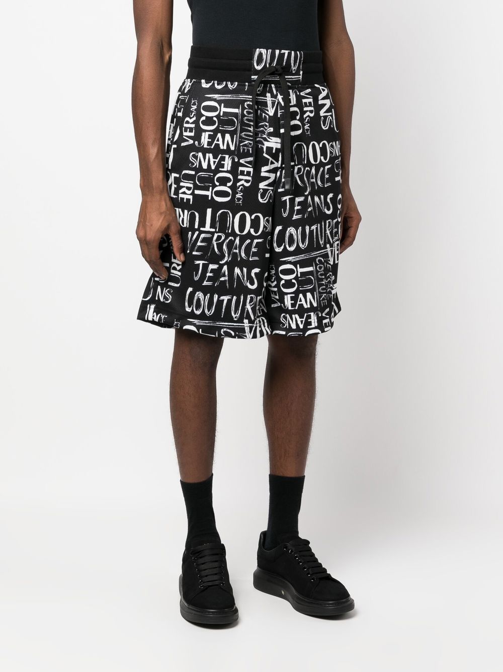 Shop Versace Jeans Couture Logo-print Track Shorts In Black