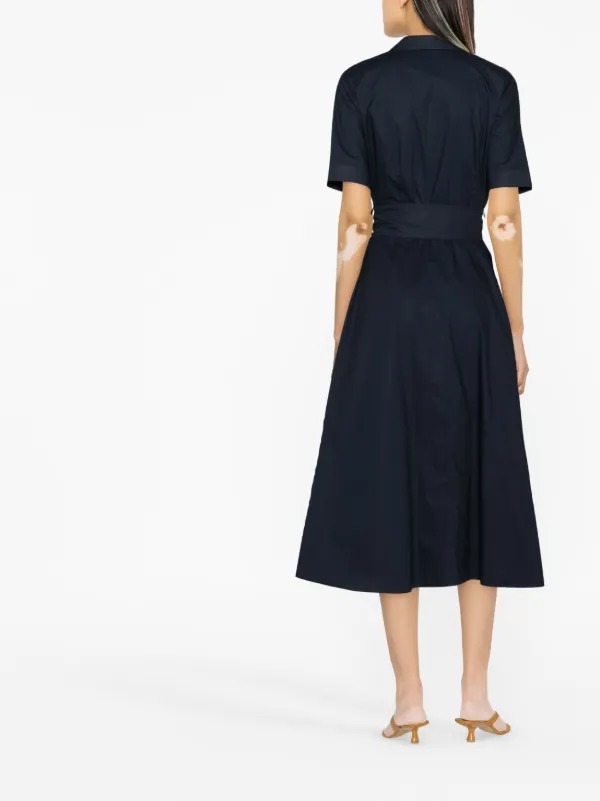 【送料&関税込】Woolrich Navy Blue Poplin Dress Women's Poplin Dress in Pure Cotton with Ruffles blue