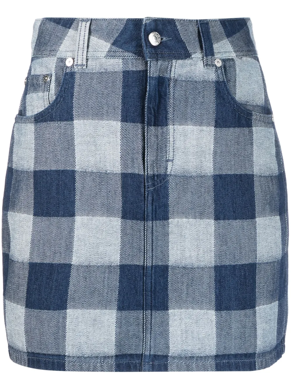 Woolrich Gingham-check Short Denim Skirt In Blue