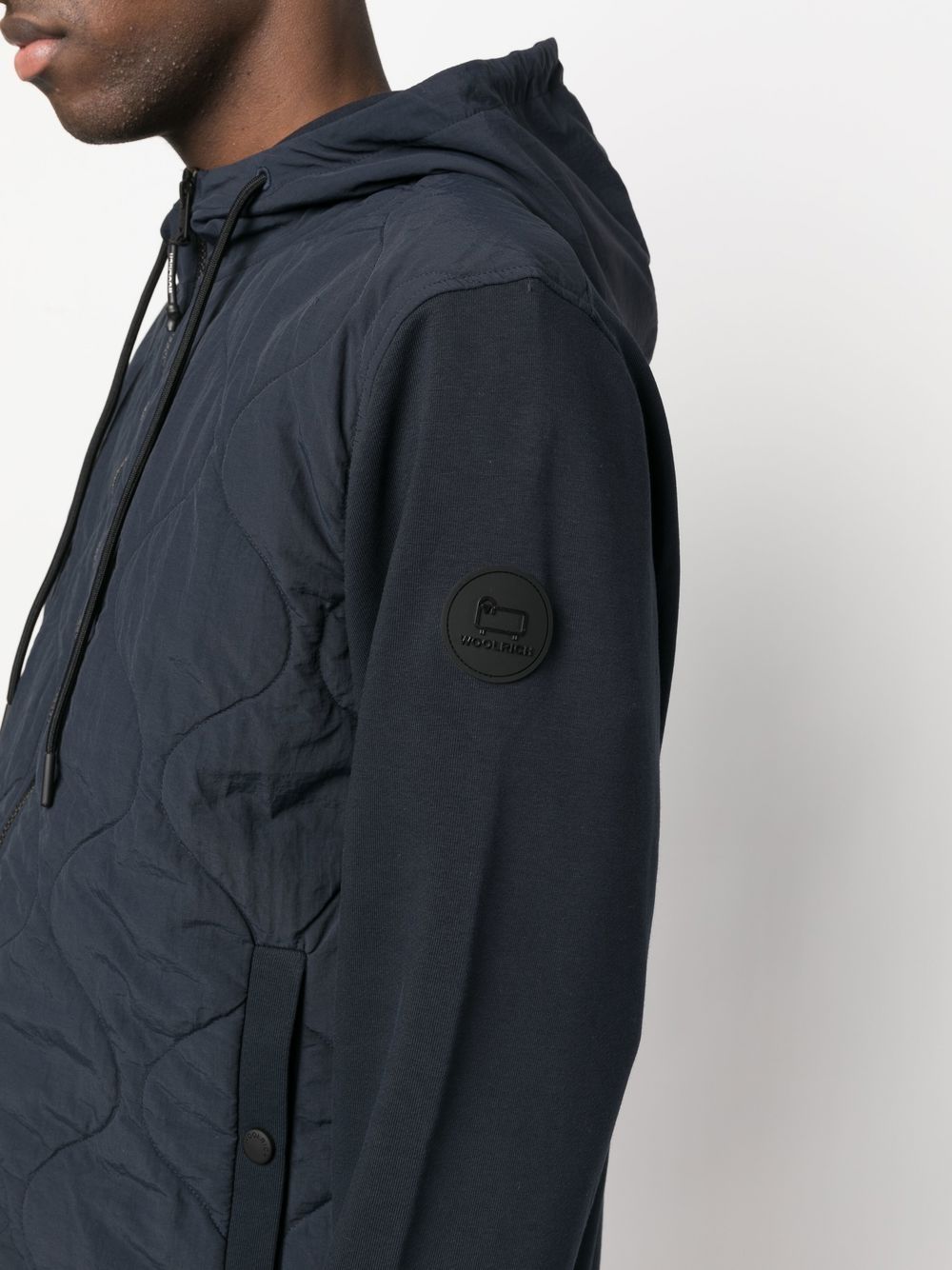 Shop Woolrich Mixmedia Panelled Hooded Jacket In Blue