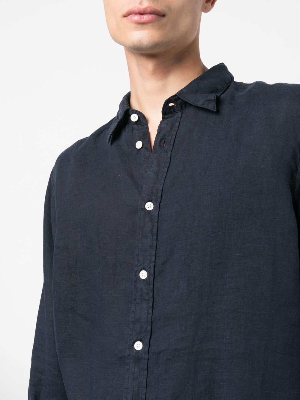 Shop Woolrich Long-sleeved Linen Shirt In Blue