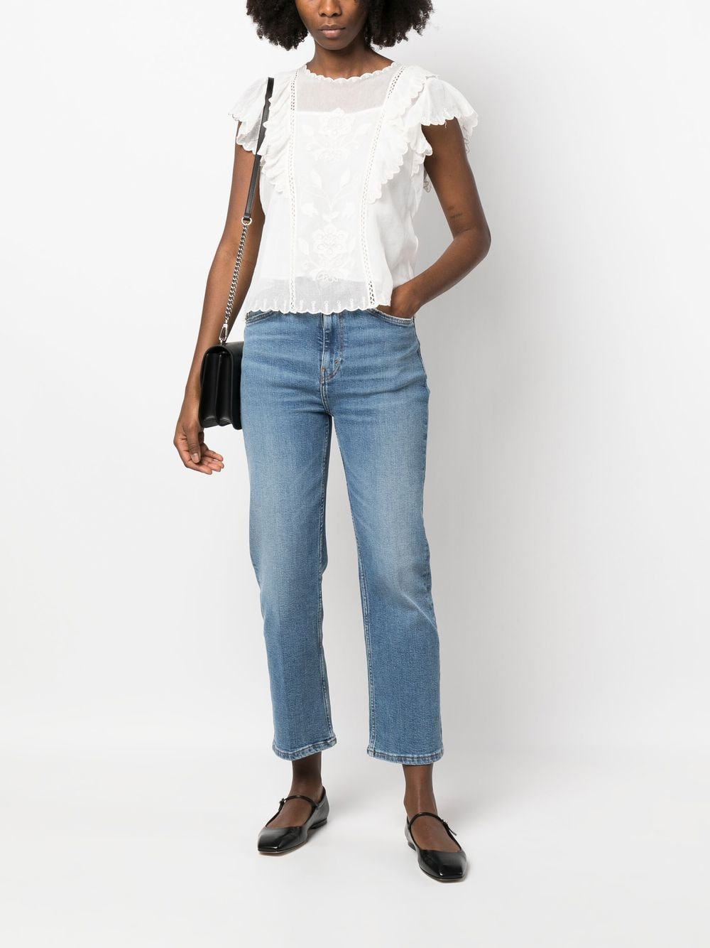 Shop Twinset Floral-embroidered Short-sleeved Blouse In Weiss