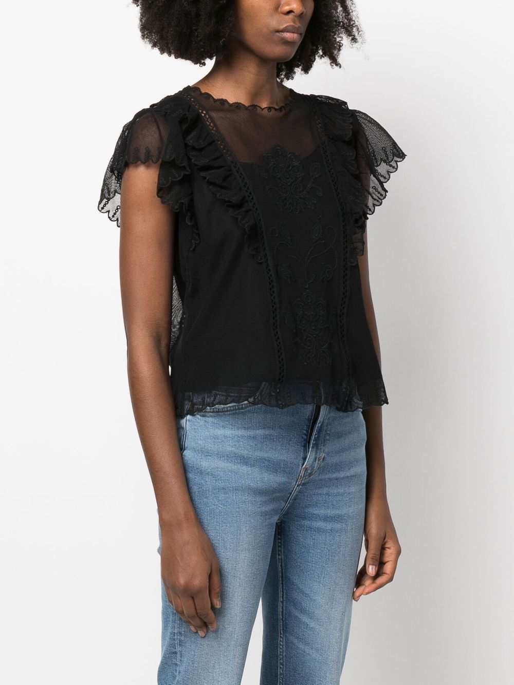 Shop Twinset Floral-embroidered Short-sleeved Blouse In Black
