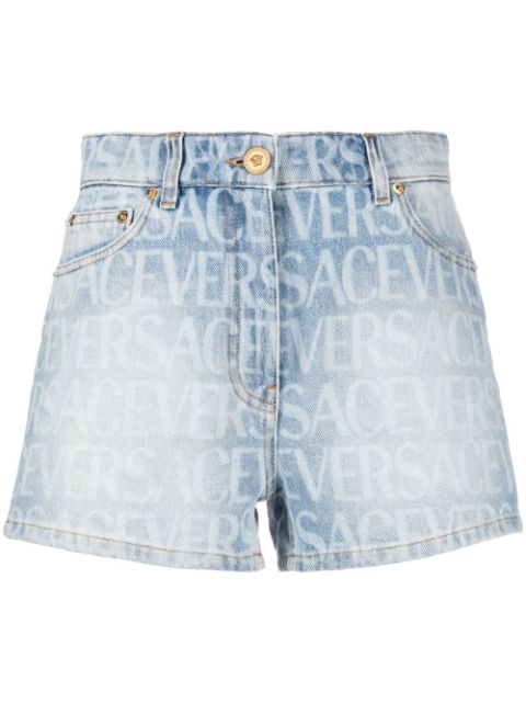 Versace shorts de mezclilla con logo estampado