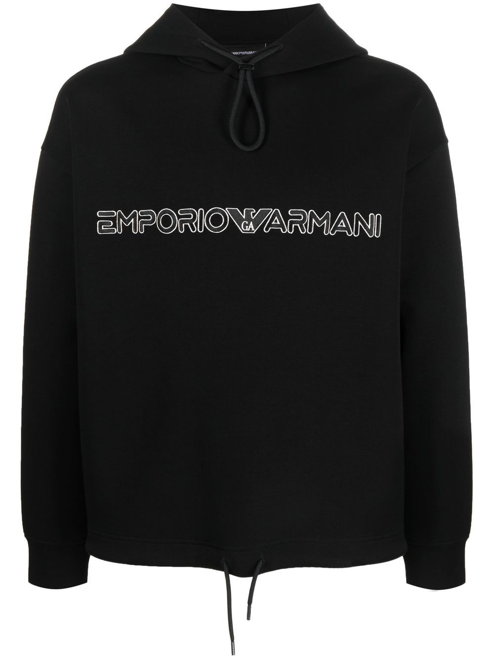 Shop Emporio Armani Embroidered-logo Pullover Hoodie In Black