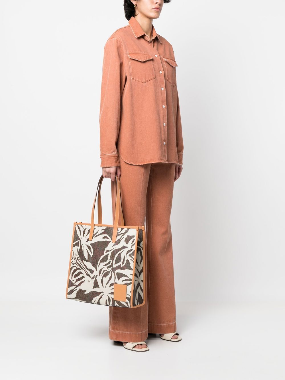 Shop Etro Grained-texture Leather Tote Bag In Brown