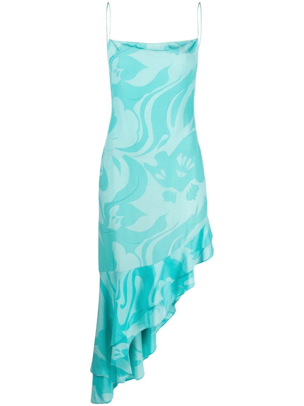 Shop Etro Floral Asymmetric Midi Dress In Blau
