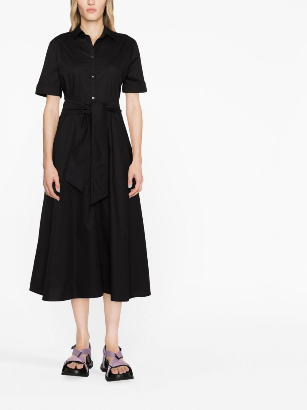 Shop Woolrich Tied-waist Poplin Shirt Dress In Black