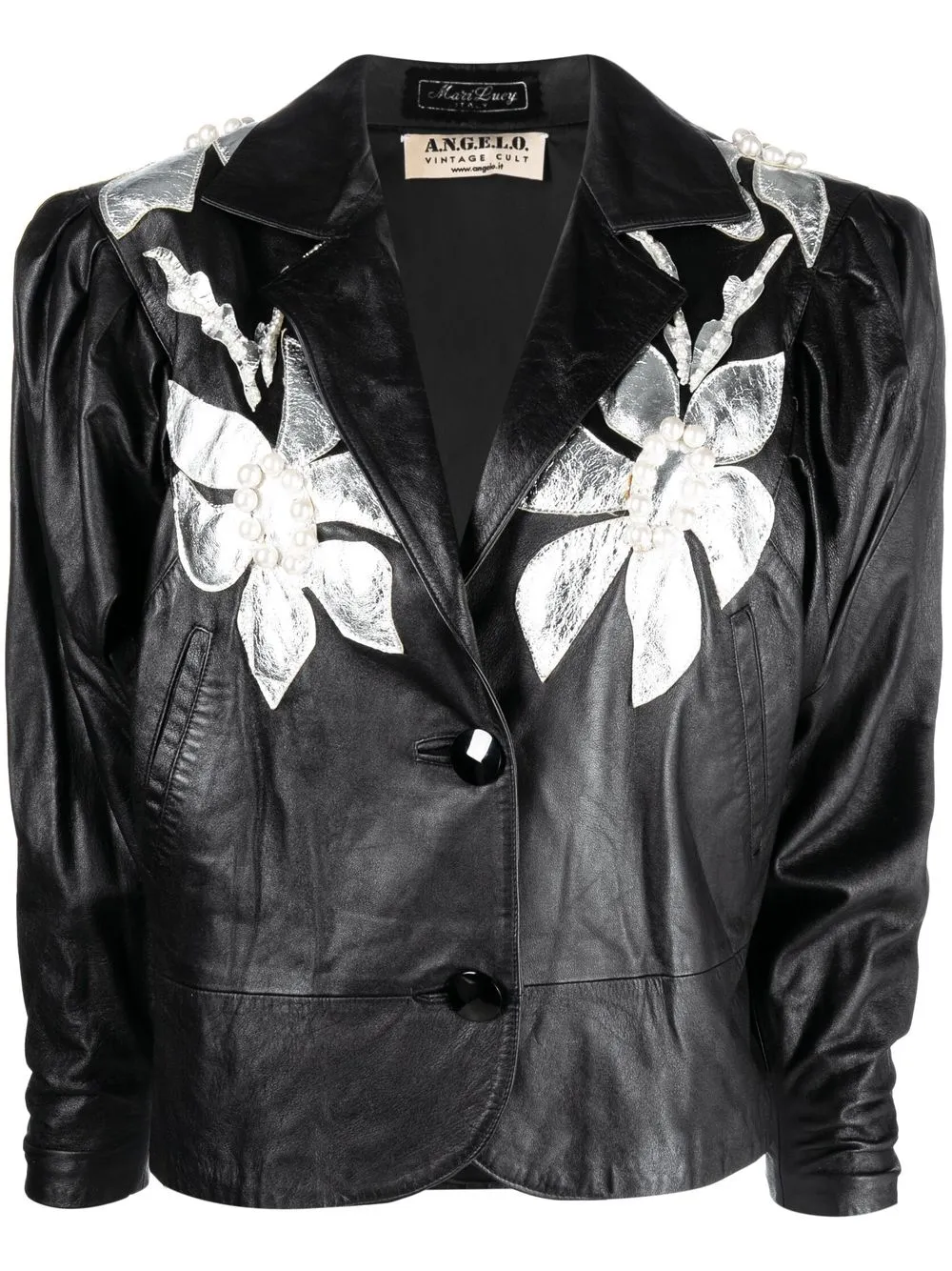 

A.N.G.E.L.O. Vintage Cult 1980s floral-applique leather jacket - Black