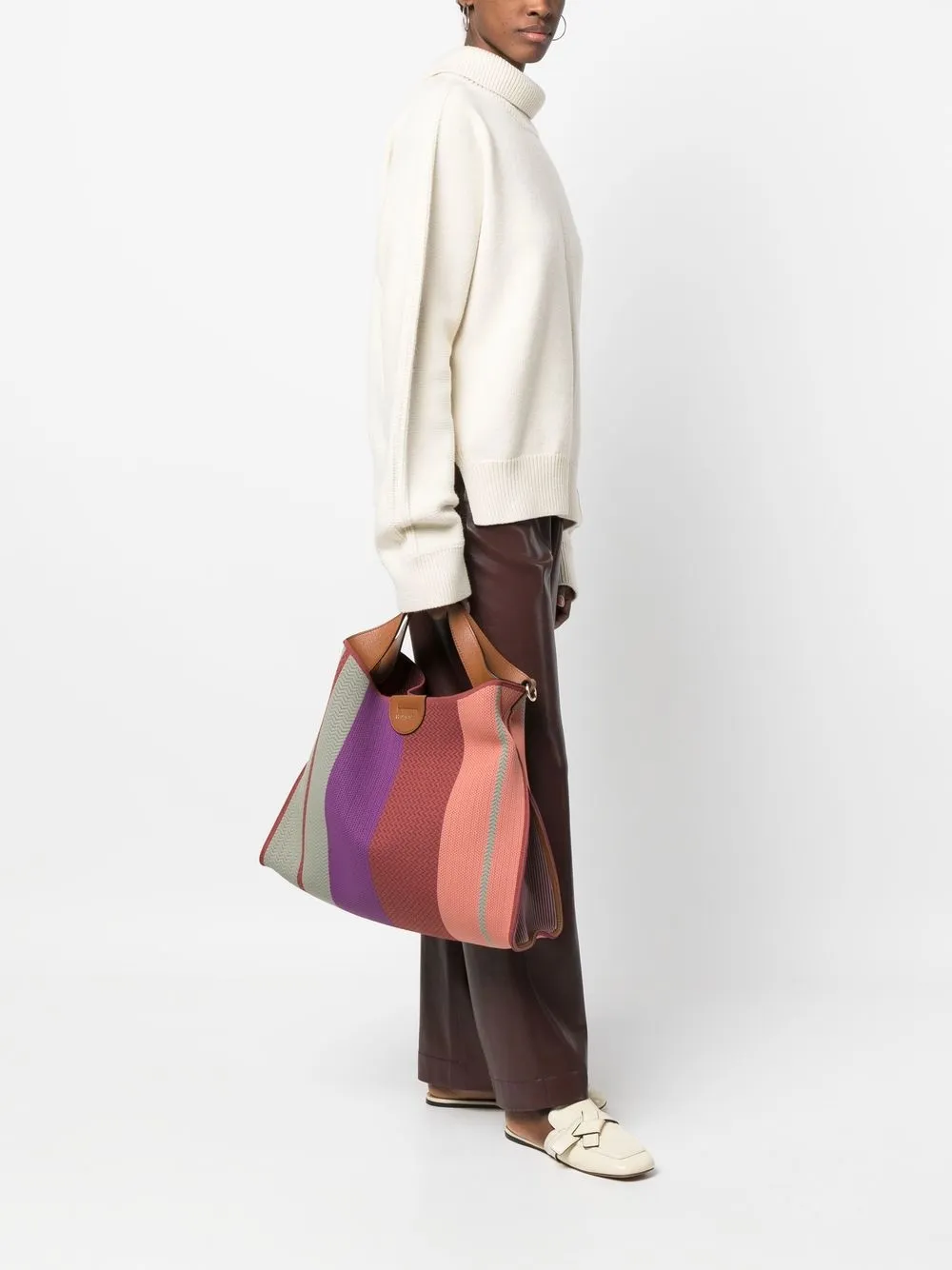 

See by Chloé Joan striped-knit tote bag - Brown