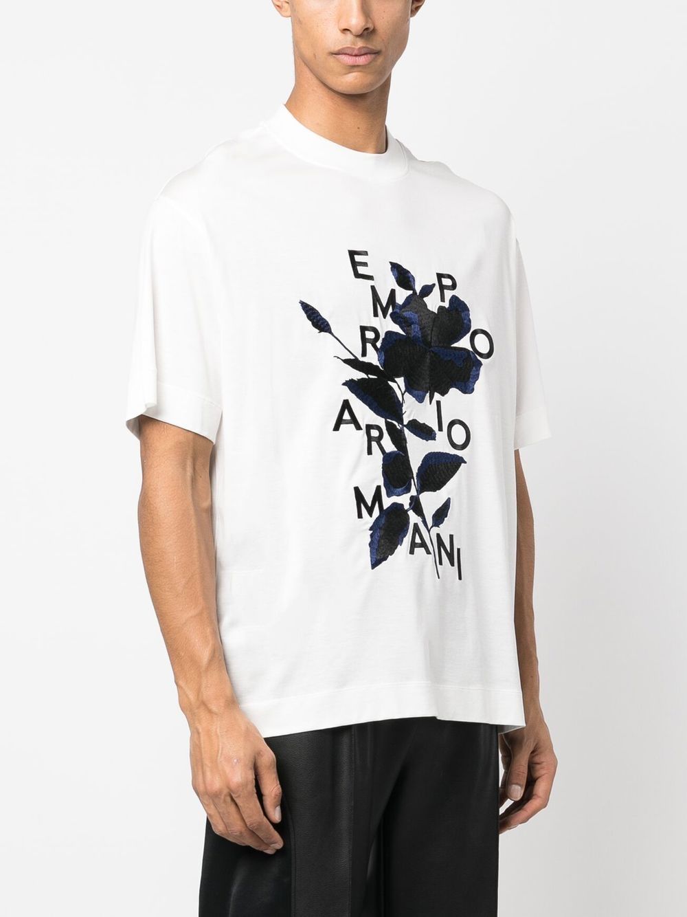 Emporio Armani Floral-embroidery T-shirt In White | ModeSens