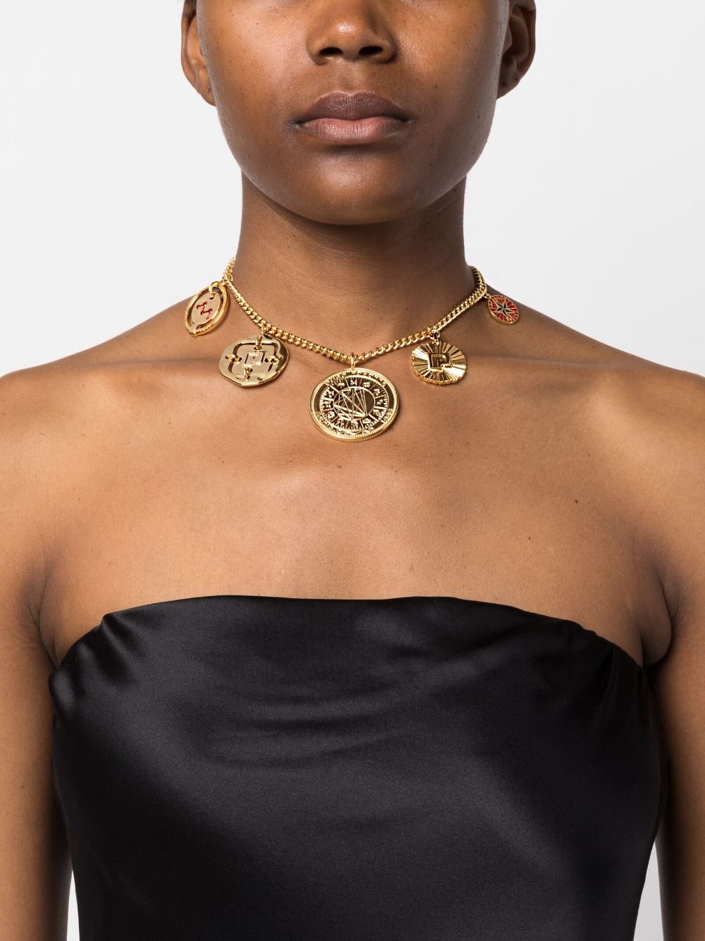 Shop Rabanne Medals Charm Necklace In Gold