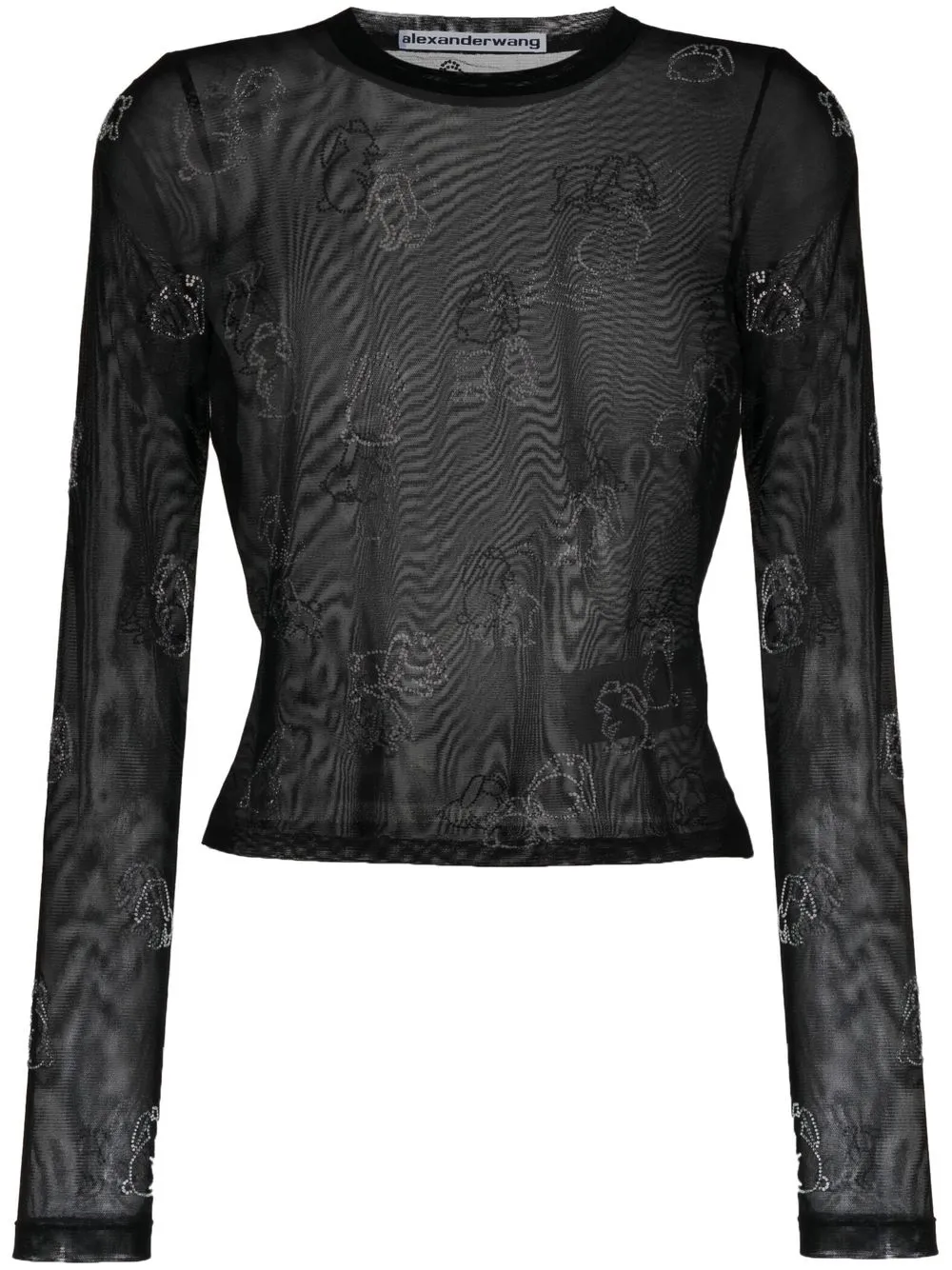 

Alexander Wang crystal-embellished mesh long-sleeve top - Black