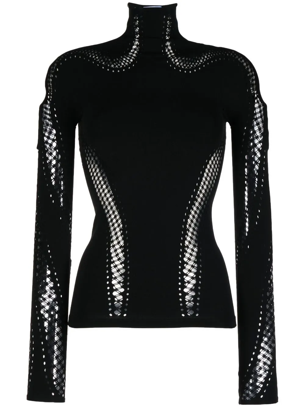 Mugler Open-knit High-neck Mesh Top In Schwarz