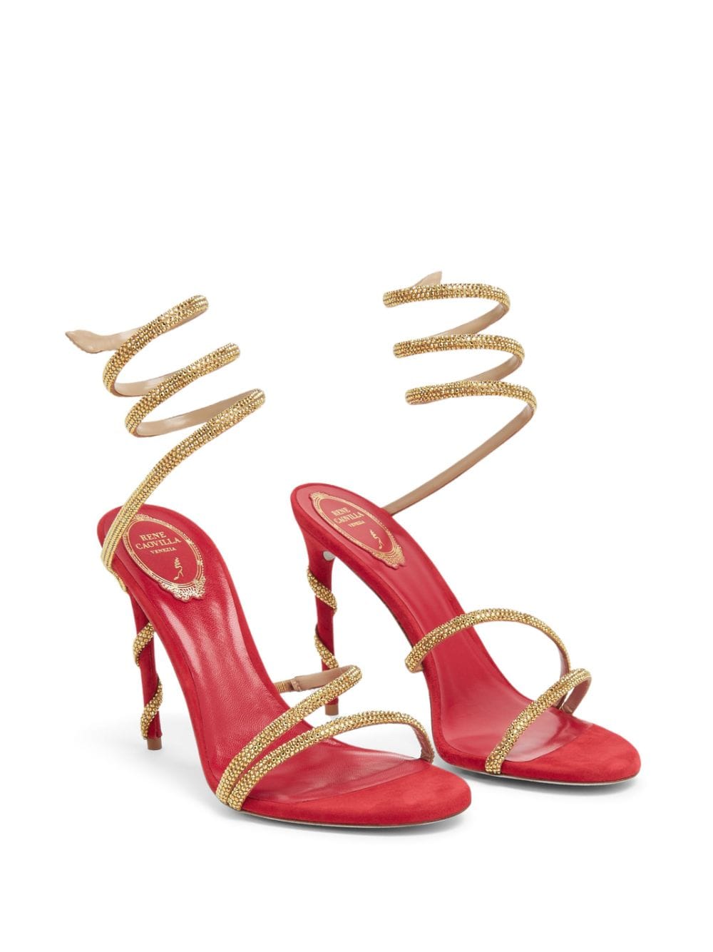 Shop René Caovilla Wraparound Crystal-embellished Sandals In Gold