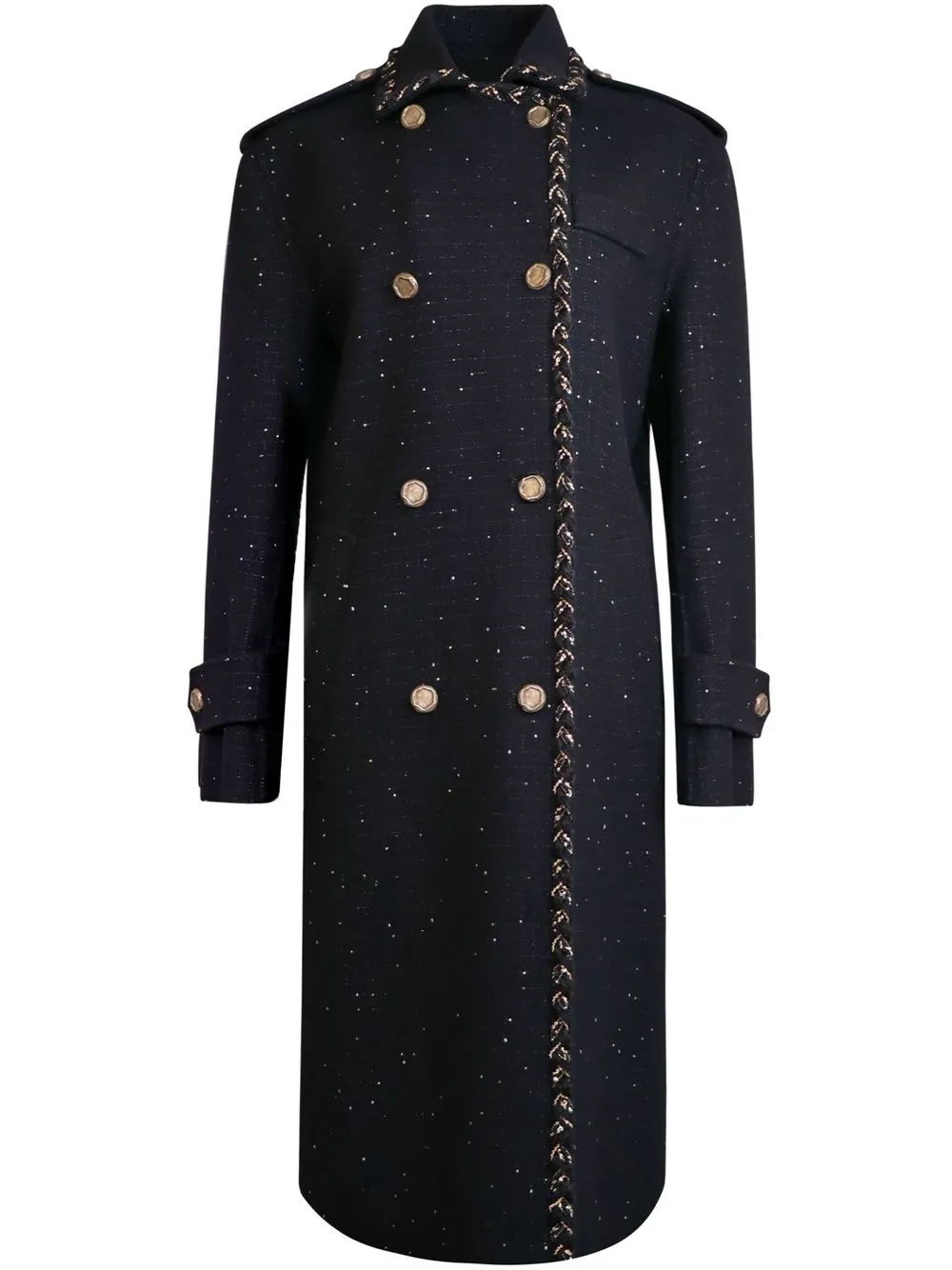 

Shanghai Tang reversible tweed-detail long coat - Black