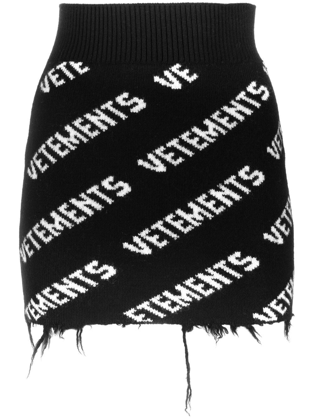 Vetements Logo-intarsia Distressed Mini Skirt In Black