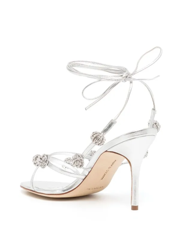 Manolo Blahnik - Khiko Black Nappa Leather Peep Toe Sandal, 90mm