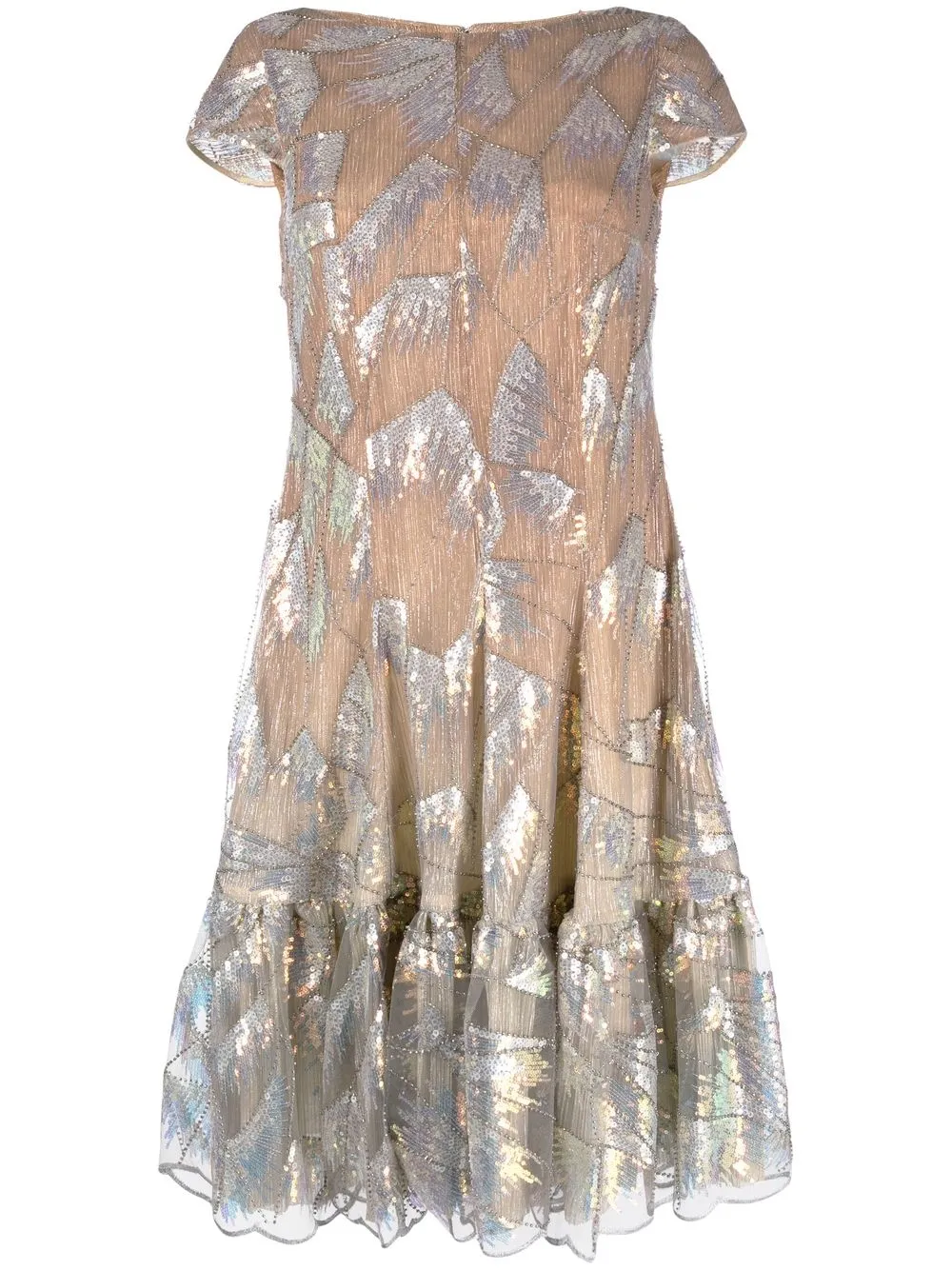 Talbot Runhof Sequin-embellished Frilled Dress In Neutrals