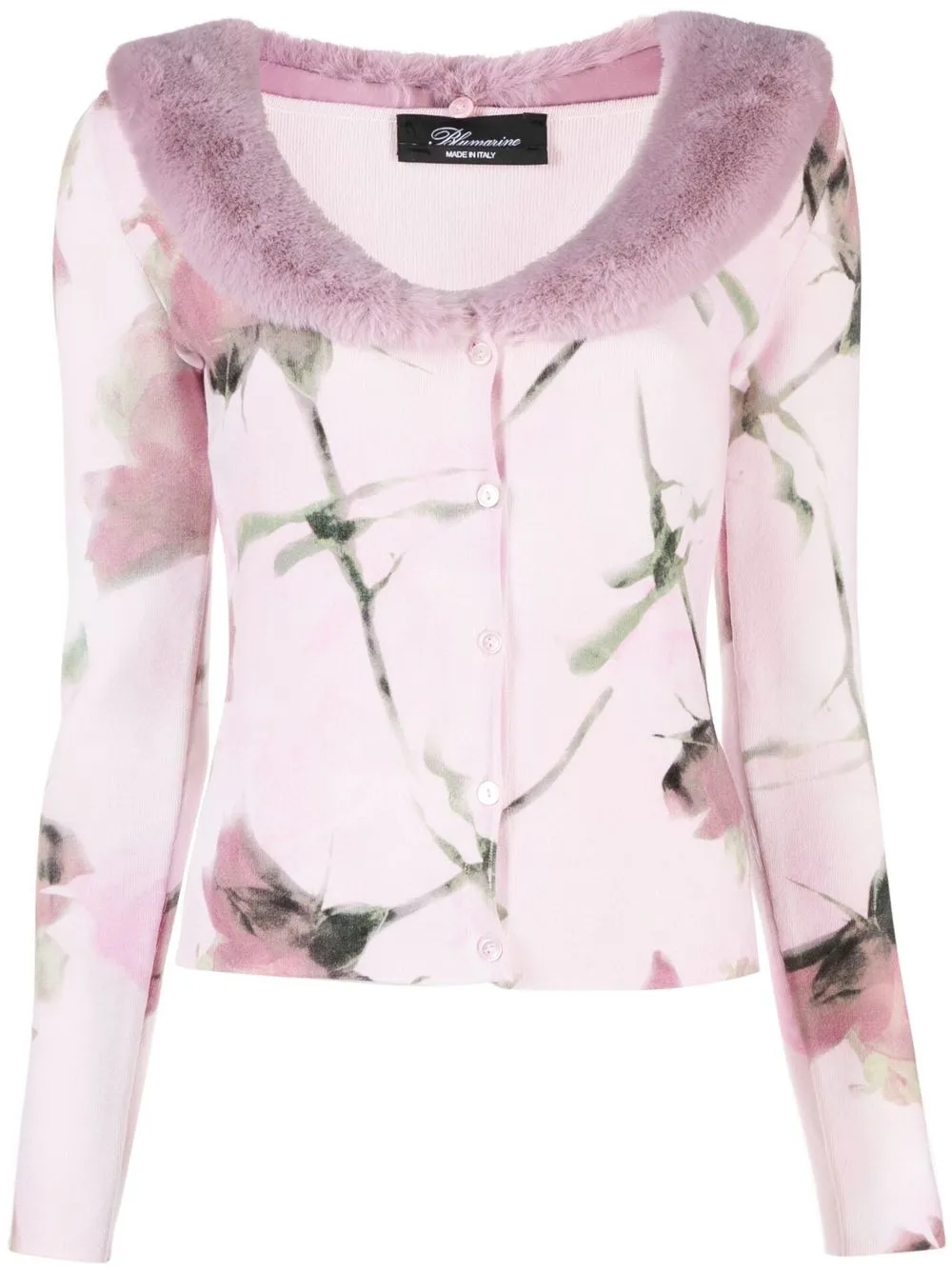 BLUMARINE FAUX-FUR COLLAR KNIT CARDIGAN