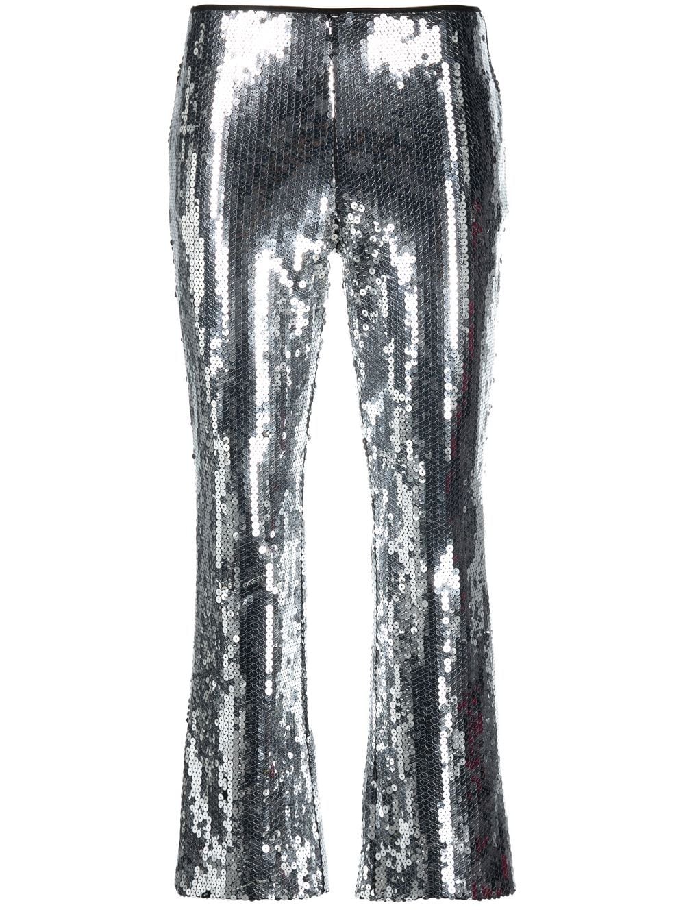 Pre-owned Dolce & Gabbana 2000s Sequinned Cripped Trousers In Silver