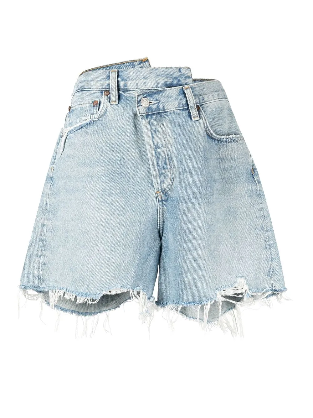 

AGOLDE asymmetric frayed denim shorts - Blue