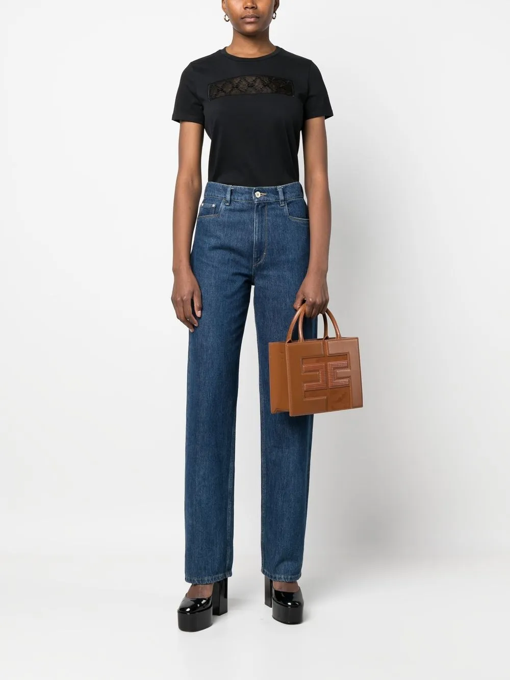 Elisabetta Franchi T-shirt met logopatch - Zwart