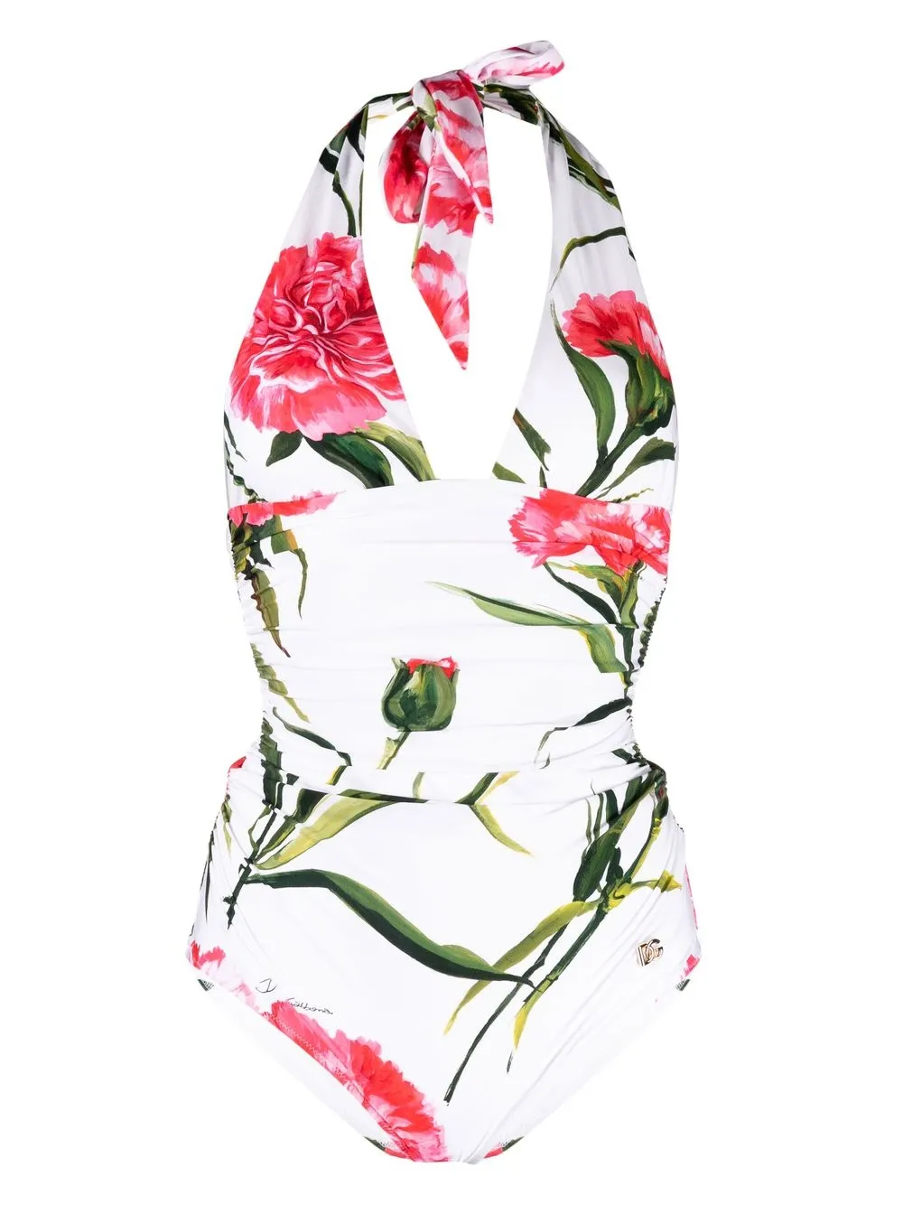 

Dolce & Gabbana floral-print halterneck swimsuit - White