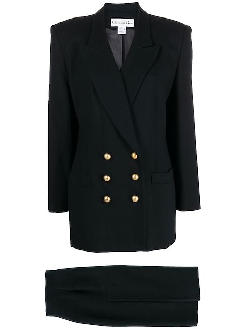 Christian Dior 1980s pre-owned double-breasted wool skirt suit