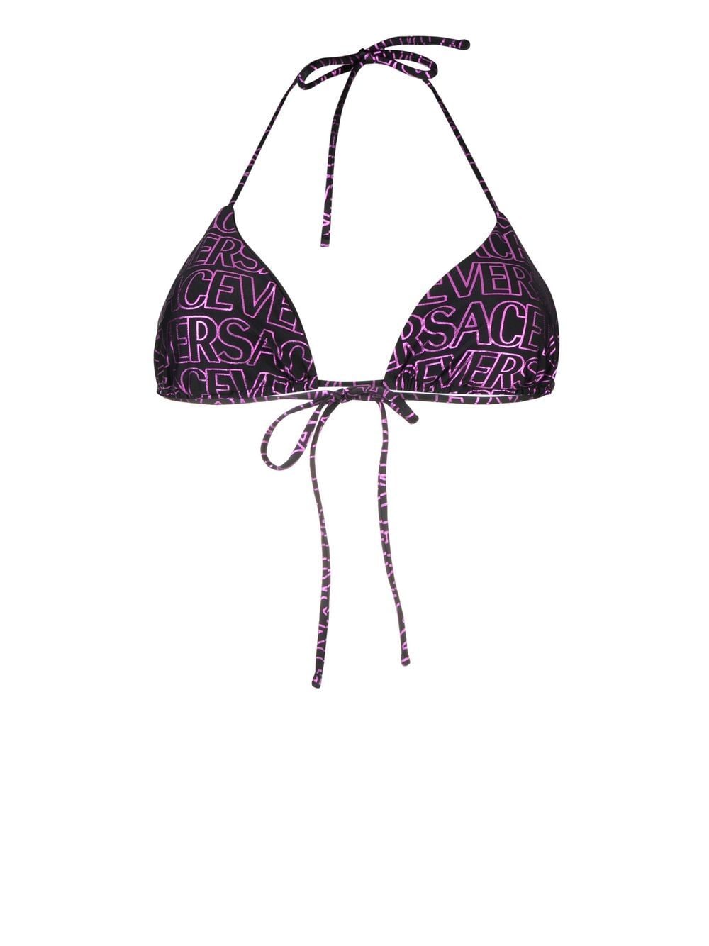 Shop Versace All-over Logo Print Bikini Top In Schwarz