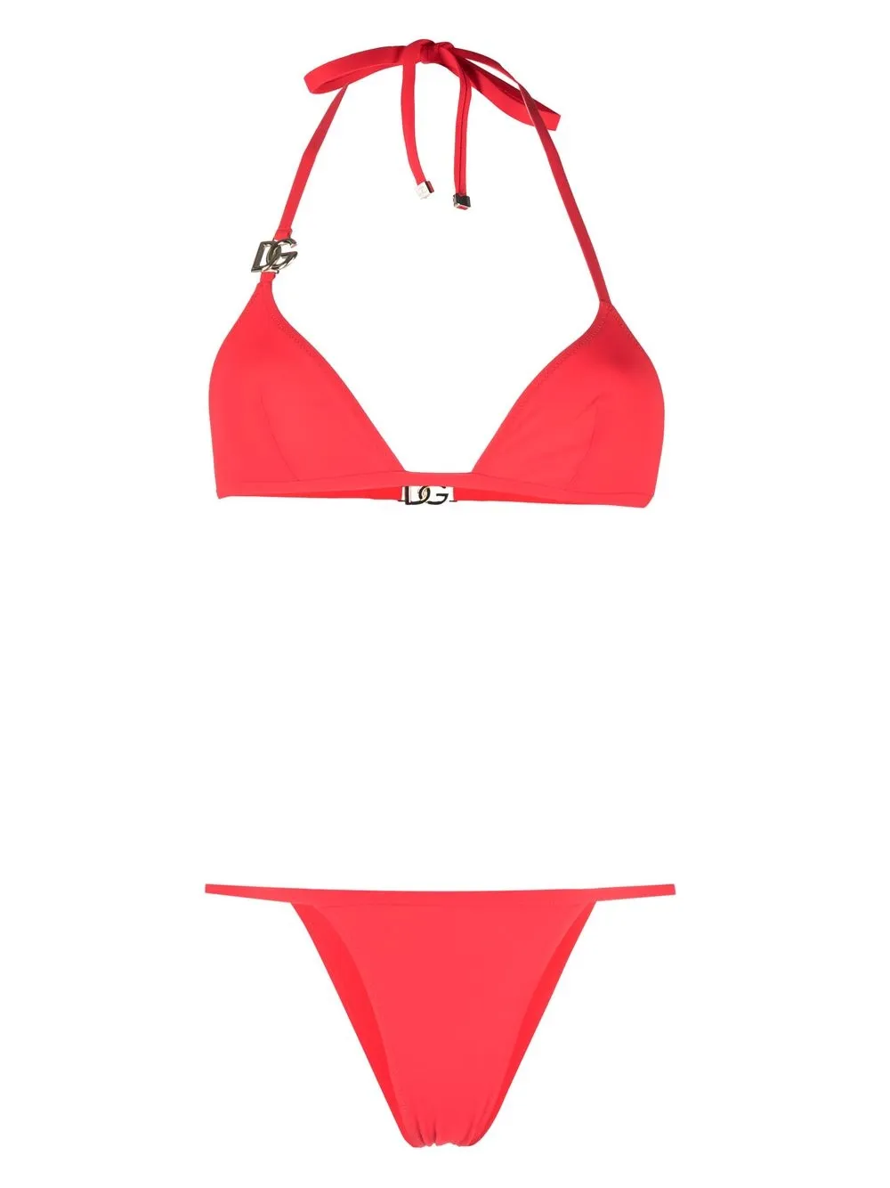 

Dolce & Gabbana logo-plaque halterneck bikini set - Red