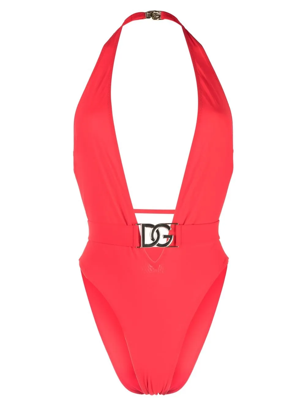 Dolce & Gabbana Plunge-neck Halterneck Swimsuit In Yellow & Orange