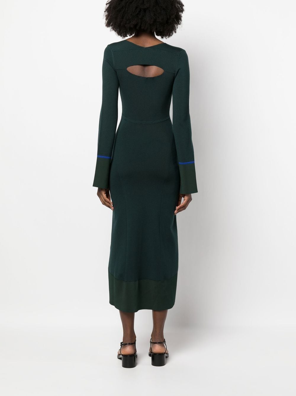 Shop Victoria Beckham Cut-out Knitted Midi Dress In Grün