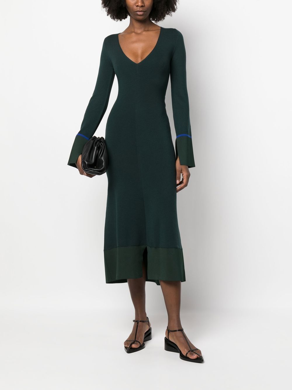 Shop Victoria Beckham Cut-out Knitted Midi Dress In Grün