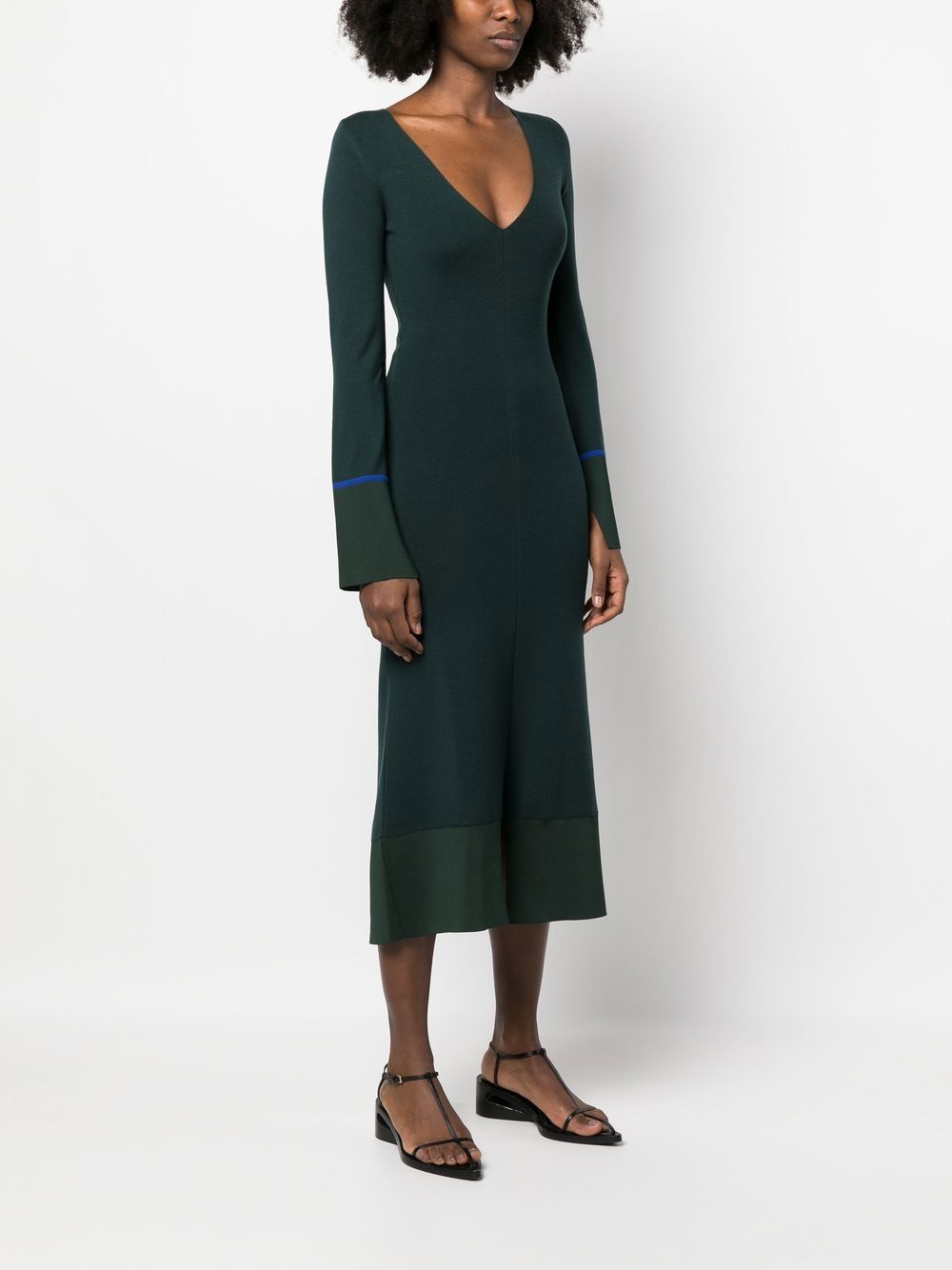 Shop Victoria Beckham Cut-out Knitted Midi Dress In Grün