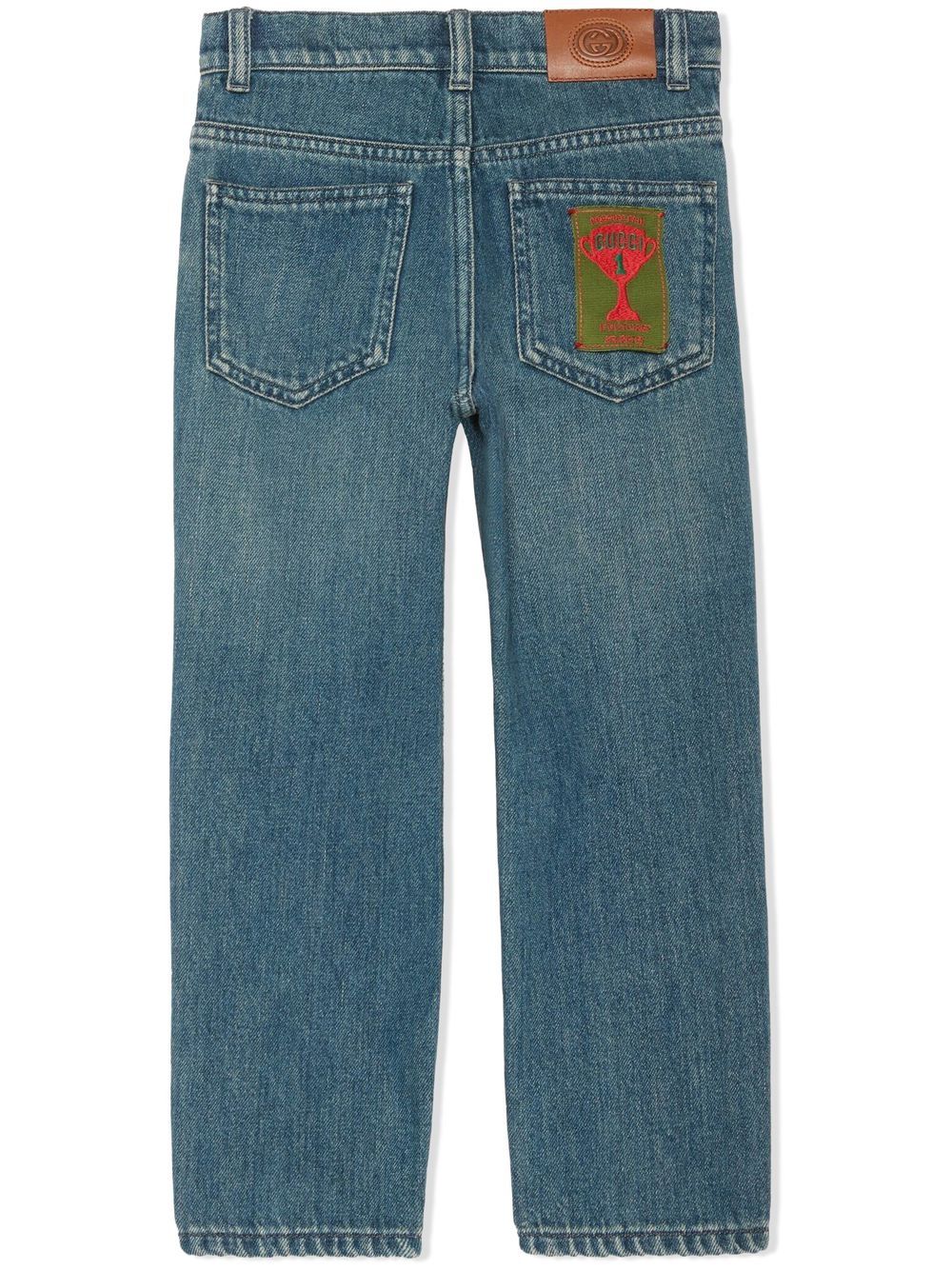 Shop Gucci Logo-patch Denim Jeans In Blue