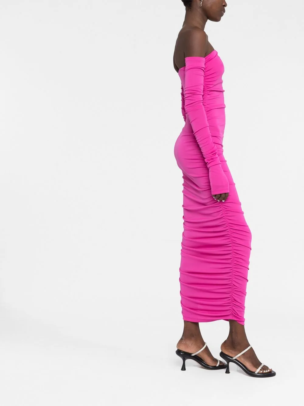 Shop The Andamane Off-shoulder Ruched Maxi Dress In Pink