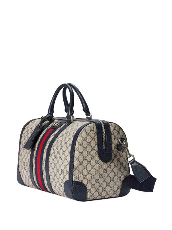 Gucci Navy GG Supreme Canvas & Leather Boston Bag in Blue