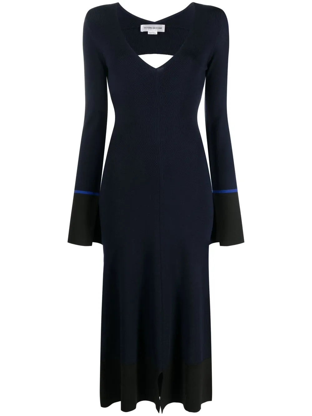 Victoria Beckham Cut-out Knitted Midi Dress In Blau