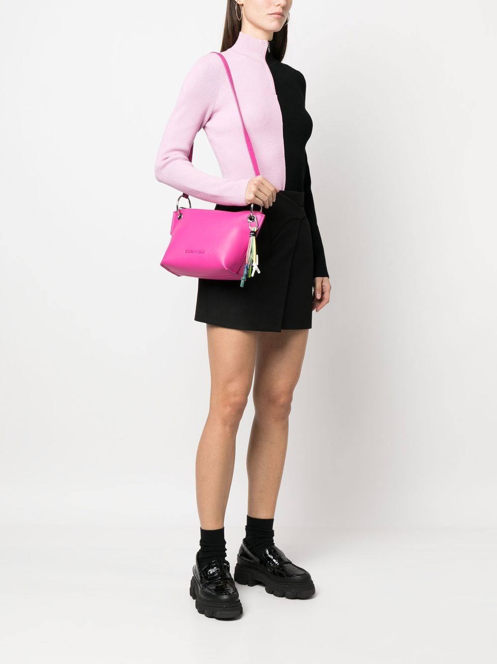 Bimba Y Lola M Black Leather Trapezium Bag