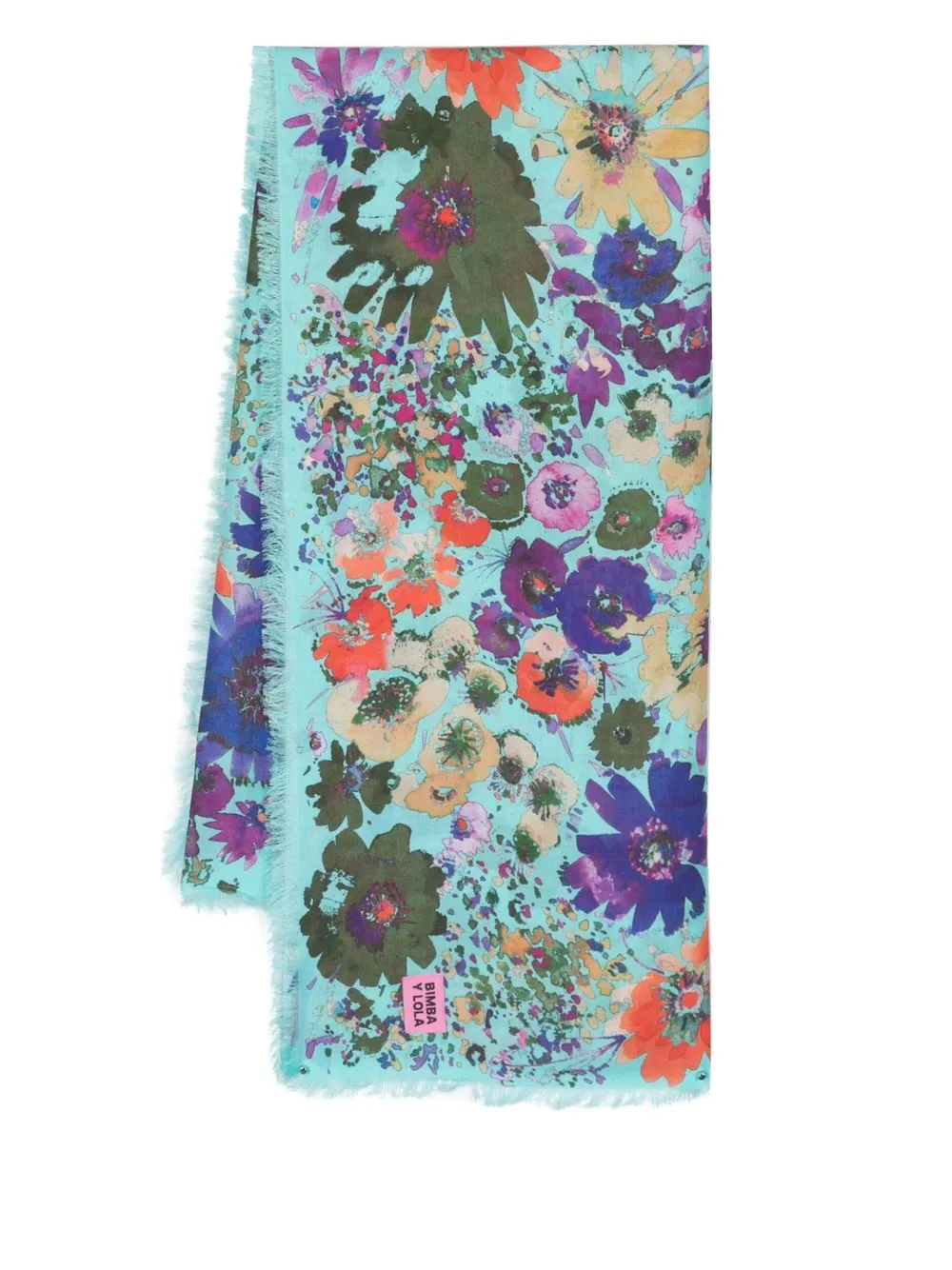 

Bimba y Lola floral-print frayed-edge scarf - Azul