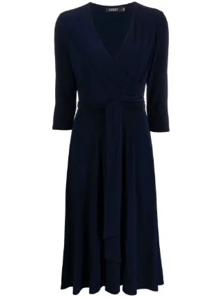 ralph lauren navy blue wrap dress Ralph Lauren Women's Dress 8 Cocktail Party Navy Ruched V-Neck Faux Wrap