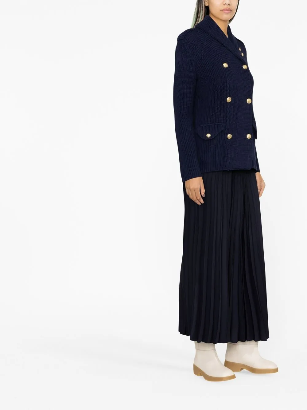 Ralph Lauren Double-breasted Knit Coat In Blau