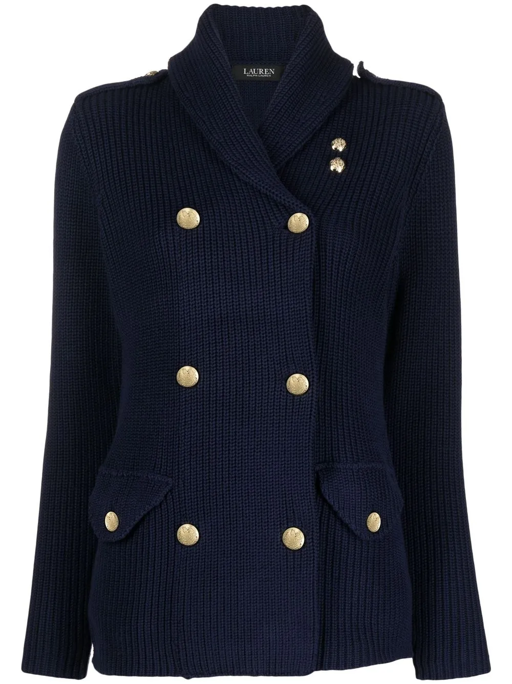 Ralph Lauren Double-breasted Knit Coat In Blau