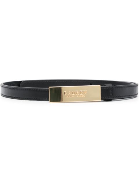 Lauren Ralph Lauren logo-plaque skinny calf leather belt Women