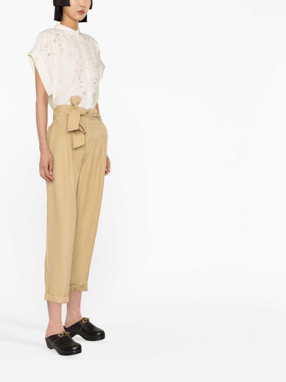 Shop Lauren Ralph Lauren Alyndra Belted-waist Cropped Trousers In Neutrals